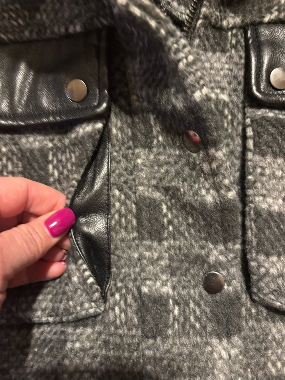 bagatelle Gray Plaid Bomber Jacket with Black Trim